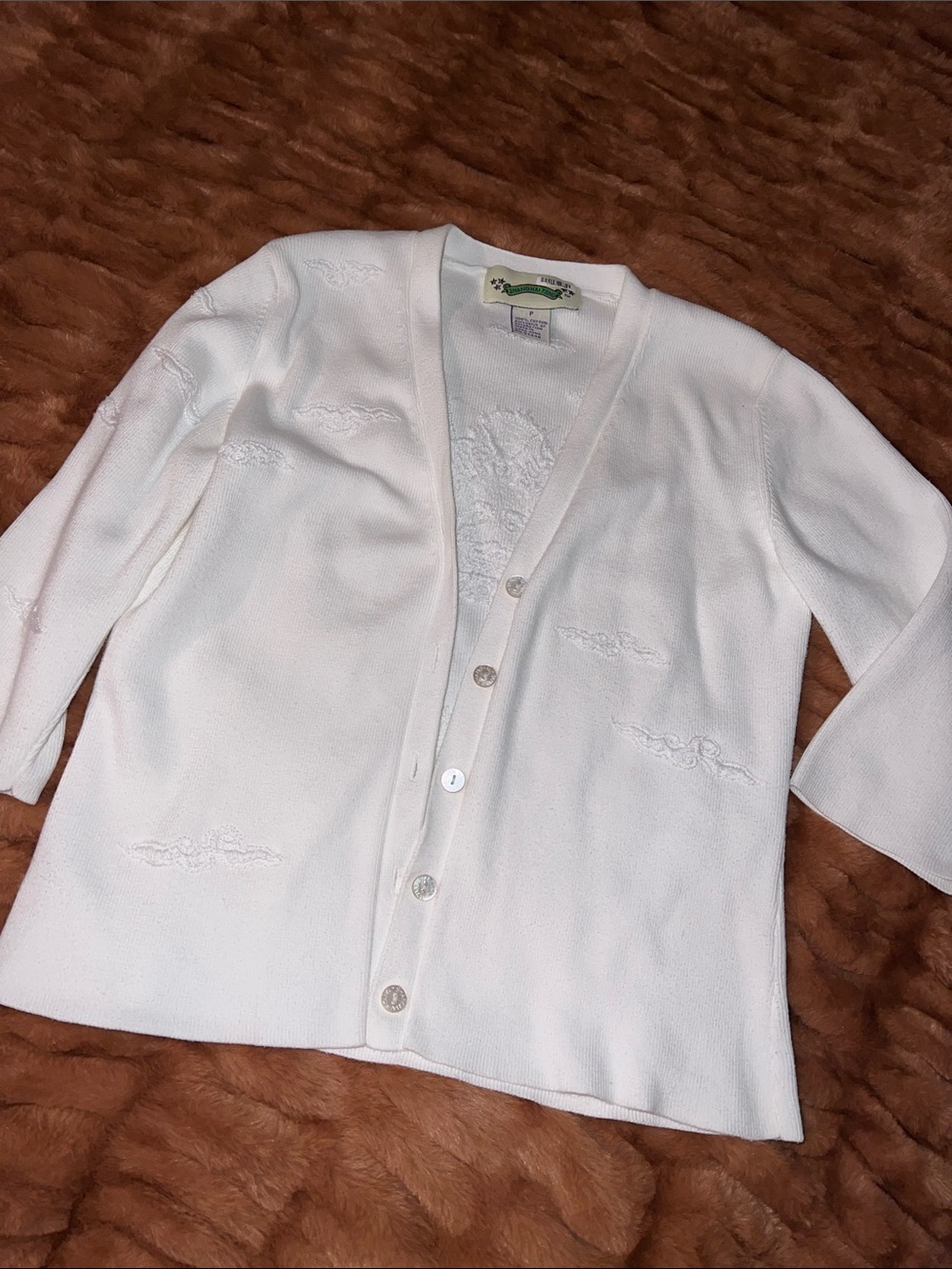 Shanghai Tang White V-Neck Button Knit Cardigan